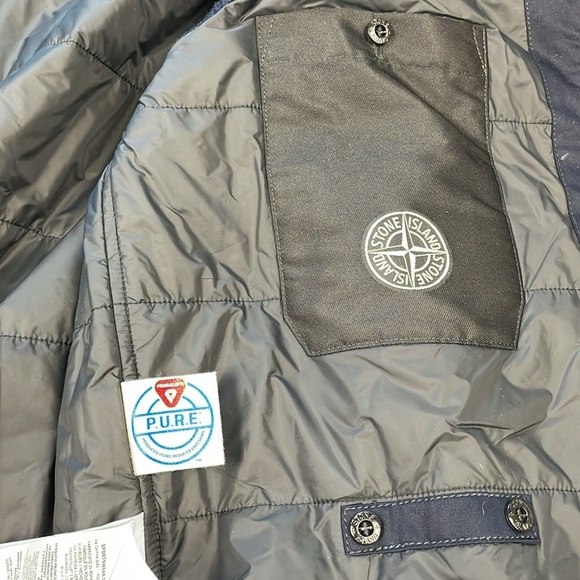 New Stone Island Logo Appliqued Wool Blend Hooded Jacket Blue Knit Sleeve Sz M - Picture 11 of 16